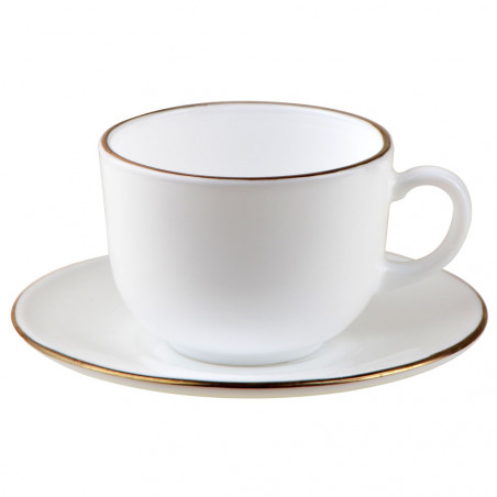 Set cesti si farfurioare pentru ceai Klausberg KH 1929, 12 piese, 210 ml, Opal, Alb/Auriu