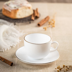 Set cesti si farfurioare pentru ceai Klausberg KH 1929, 12 piese, 210 ml, Opal, Alb/Auriu