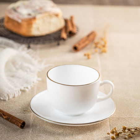 Set cesti si farfurioare pentru ceai Klausberg KH 1929, 12 piese, 210 ml, Opal, Alb/Auriu