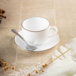 Set cesti si farfurioare pentru ceai Klausberg KH 1929, 12 piese, 210 ml, Opal, Alb/Auriu