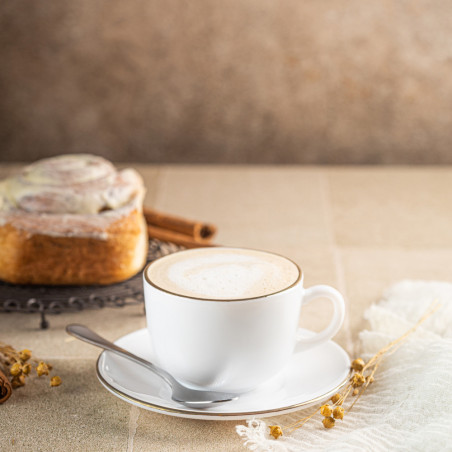 Set cesti si farfurioare pentru ceai Klausberg KH 1929, 12 piese, 210 ml, Opal, Alb/Auriu