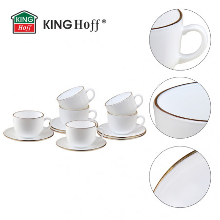 Set cesti si farfurioare pentru ceai Klausberg KH 1929, 12 piese, 210 ml, Opal, Alb/Auriu