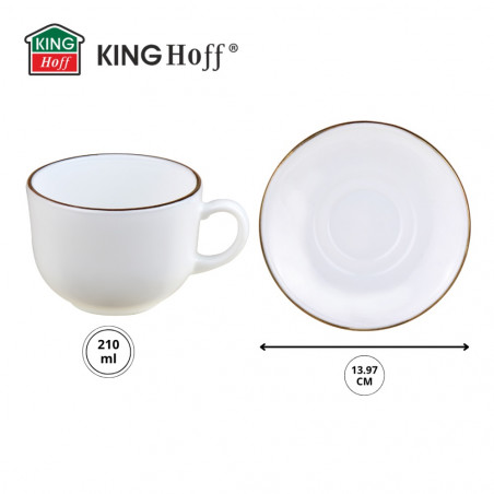 Set cesti si farfurioare pentru ceai Klausberg KH 1929, 12 piese, 210 ml, Opal, Alb/Auriu