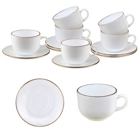 Set cesti si farfurioare pentru ceai Klausberg KH 1929, 12 piese, 210 ml, Opal, Alb/Auriu