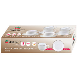 Set cesti si farfurioare pentru ceai Klausberg KH 1929, 12 piese, 210 ml, Opal, Alb/Auriu