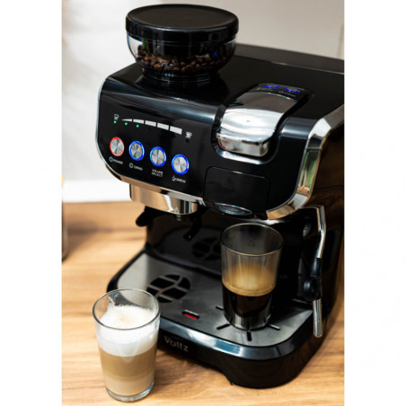 Espressor cu cafea boabe si capsule Oliver Voltz OV51171L8M, 2672W, 2 L, 5 adaptoare, 19 bar, Rasnita incorporata, Negru