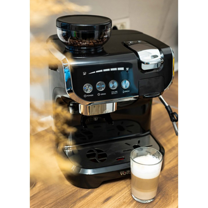 Espressor cu cafea boabe si capsule Oliver Voltz OV51171L8M, 2672W, 2 L, 5 adaptoare, 19 bar, Rasnita incorporata, Negru