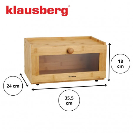 Cutie pentru paine Klausberg KB 7923, 35.5 cm, Fereastra acrilica, Bambus, Maro
