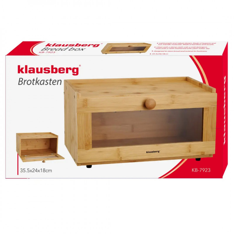 Cutie pentru paine Klausberg KB 7923, 35.5 cm, Fereastra acrilica, Bambus, Maro