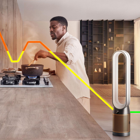 Purificator și răcitor de aer Dyson PC2 De-NOx TP12 Wh/Gd, 40W, 40 m2, 10 viteze, oscilație, HEPA, MyDyson™, Wi-Fi, LCD, inteligent, control vocal, mod automat, alb/dorat