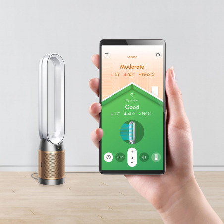 Purificator și răcitor de aer Dyson PC2 De-NOx TP12 Wh/Gd, 40W, 40 m2, 10 viteze, oscilație, HEPA, MyDyson™, Wi-Fi, LCD, inteligent, control vocal, mod automat, alb/dorat