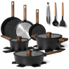 Set de oale si tigai Just Perfecto JL-111, 15 piese, Acoperire din granit, Inductie, Ustensile, Negru