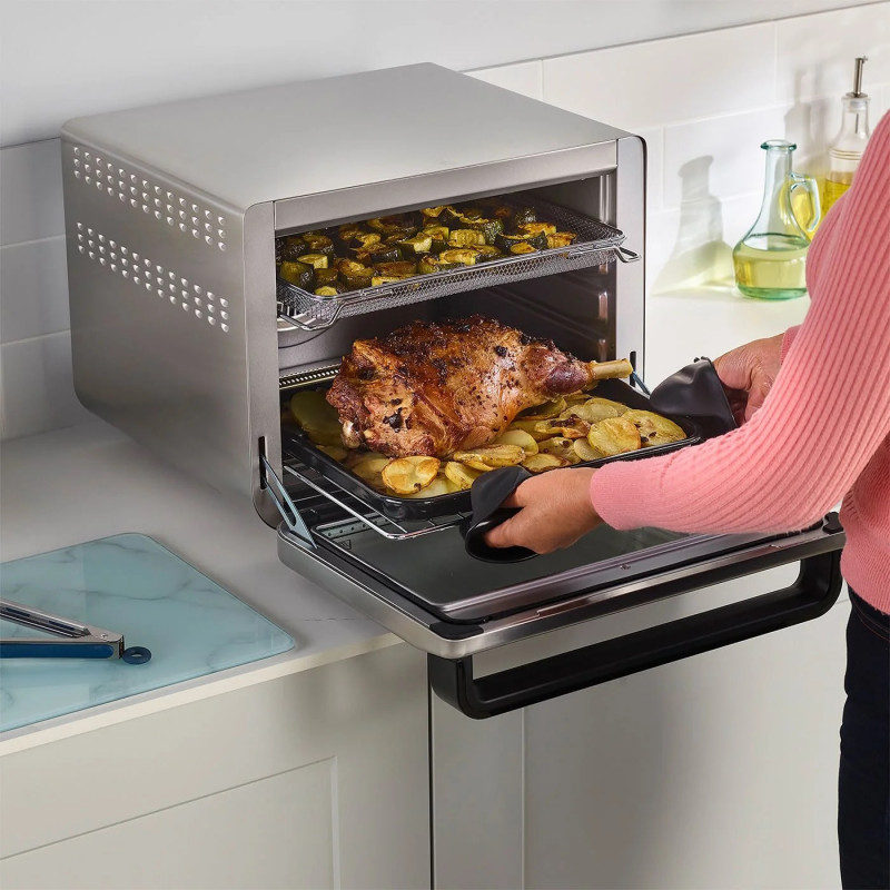 Cuptor multifunctional NINJA Foodi DT200EU, 2400W, 29L, 10in1, Timer, Convectie, Ecran tactil, Gatit uniform pe doua nivele, Inox/negru