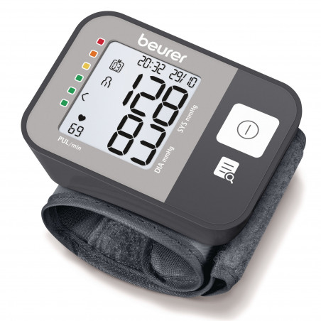 Monitor de tensiune arteriala Beurer BC 27, Incheietura 14-19,5 cm, Indicator de risc, Aritmie, Memorie, LCD, Data si ora, Gri