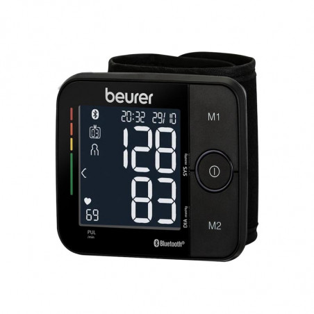 Monitor de tensiune arteriala Beurer BC 54, Incheietura 13,5-21,5 cm, Compatibilitate Android Si iOS, Bluetooth, Indicator de risc, Aritmie, LCD, Negru