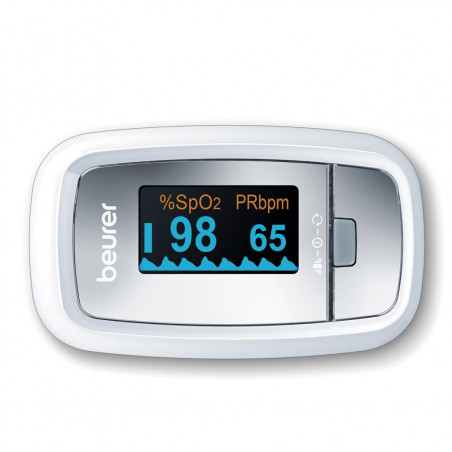 Beurer PO 30 Medical Fingertip Pulse Oximetru, SpO₂, puls, fără sânge și fără durere, OLED, afișaj grafic, CE, IP22, gri / alb
