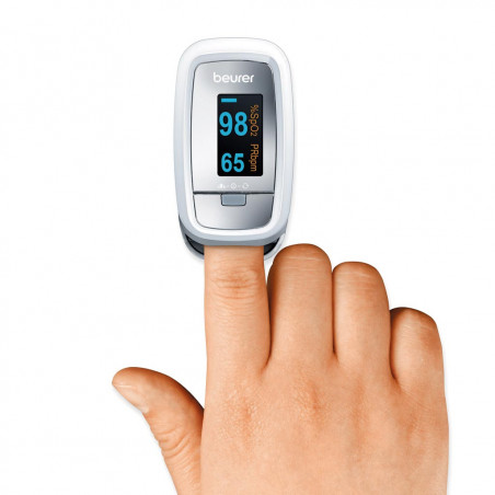 Beurer PO 30 Medical Fingertip Pulse Oximetru, SpO₂, puls, fără sânge și fără durere, OLED, afișaj grafic, CE, IP22, gri / alb
