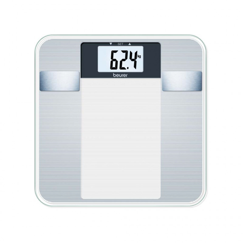 Beurer BG 13, până la 150 kg, 6 funcții, memorie, LCD, 5 niveluri de activitate, transparent/argintiu