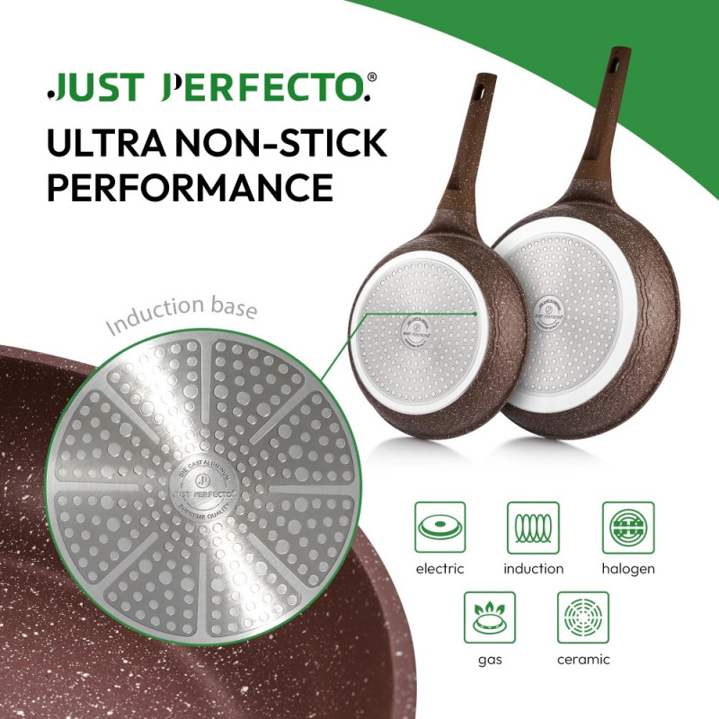 Set de oale si tigai Just Perfecto JL-26, 14 h, Acoperire din marmura, Inductie, Steamer, Accesorii, Maro