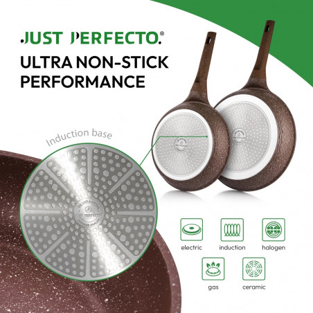 Set de oale si tigai Just Perfecto JL-26, 14 h, Acoperire din marmura, Inductie, Steamer, Accesorii, Maro