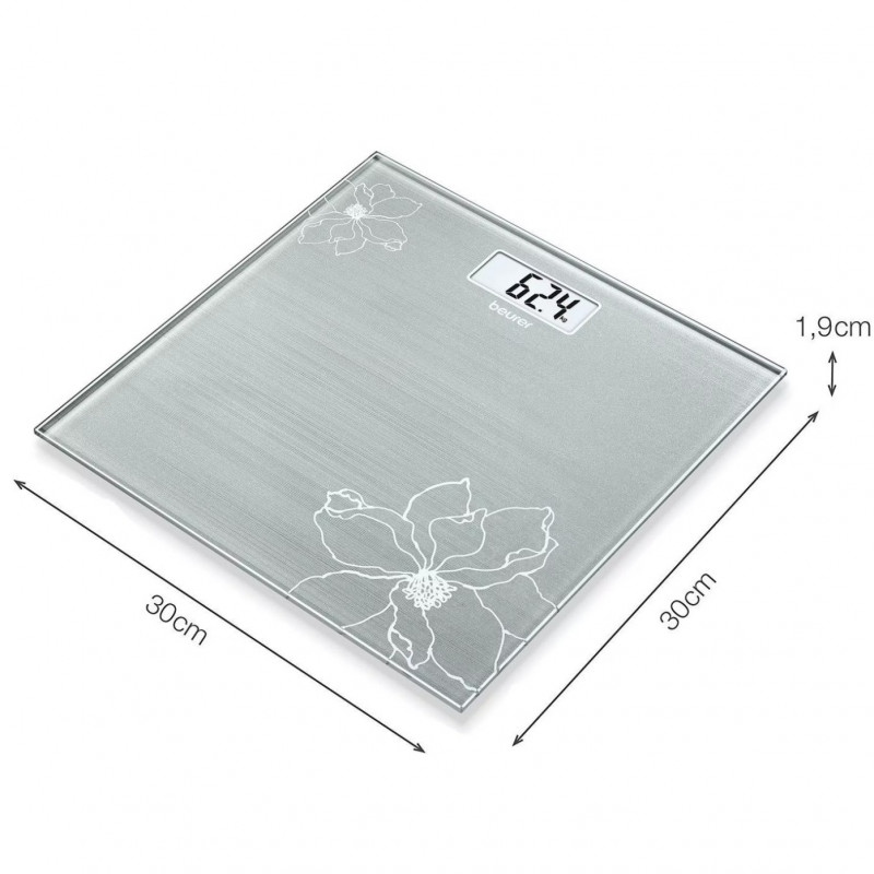 Beurer GS 10, Până la 180 kg, Design subțire, Sticlă călită, Suport de citire, LCD, Gri