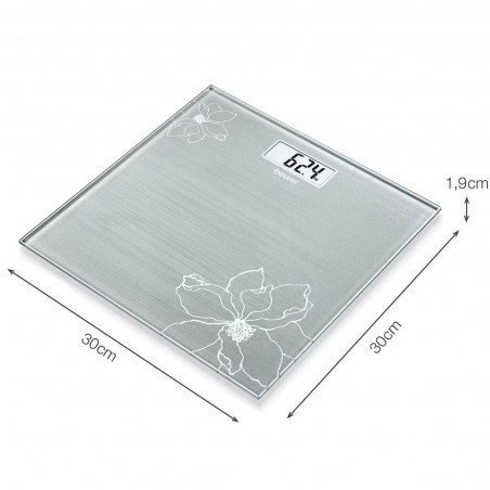 Beurer GS 10, Până la 180 kg, Design subțire, Sticlă călită, Suport de citire, LCD, Gri