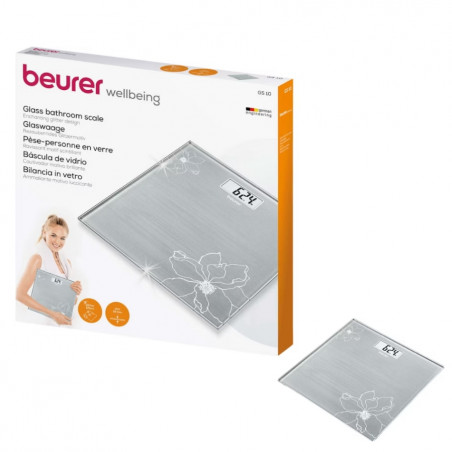 Beurer GS 10, Până la 180 kg, Design subțire, Sticlă călită, Suport de citire, LCD, Gri