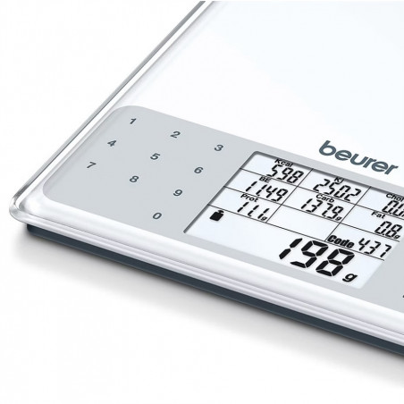 Cantar de bucatarie Beurer DS 61, Pana la 5 kg, Tare, Touch, Sticla, Analiza nutritionala a 950 de alimente, Memorie, Transparent/Gri