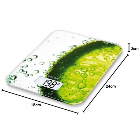 Cântar de bucătărie Beurer KS 19 Fresh, Până la 5 kg, Tare, Control tactil, LCD, Sticlă, Ultra-subțire, Verde