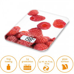Cantar de bucatarie Beurer KS 19 Berry, Pana la 5 kg, Tare, Control tactil, LCD, Sticla, Rosu