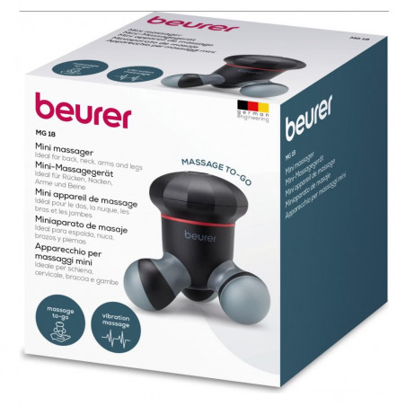 Mini masaj Beurer MG 18, Iluminare cu LED-uri, Corp complet, Părți lavabile, Negru