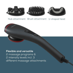 Aparat de masaj Beurer MG 24, 12W, încălzire, vibrații, 3 atașamente, 2 trepte, LED, negru