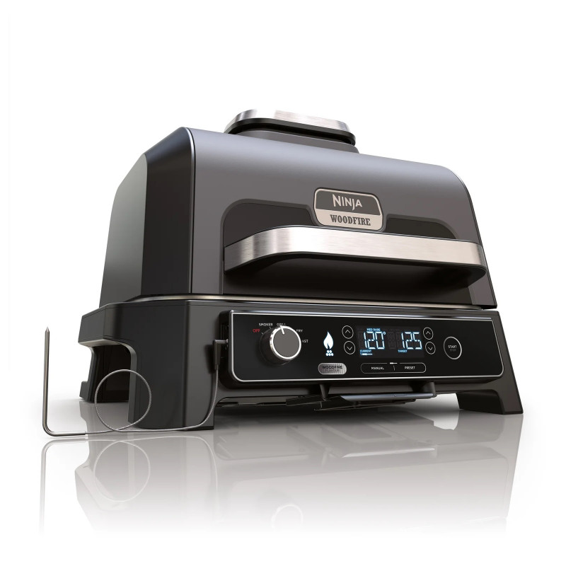 Gratar electric Ninja OG850EU, 1700W, 4 programe, 45x29 cm, 240C, ceramica Plocha, Tehnologie Woodfire, IPX4, Negru