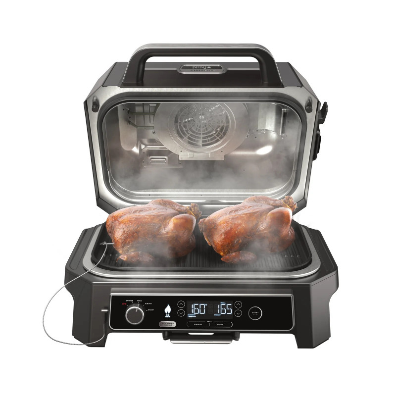 Gratar electric Ninja OG850EU, 1700W, 4 programe, 45x29 cm, 240C, ceramica Plocha, Tehnologie Woodfire, IPX4, Negru