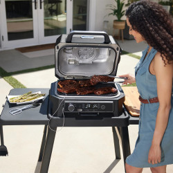 Gratar electric Ninja OG850EU, 1700W, 4 programe, 45x29 cm, 240C, ceramica Plocha, Tehnologie Woodfire, IPX4, Negru