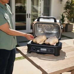 Gratar electric Ninja OG850EU, 1700W, 4 programe, 45x29 cm, 240C, ceramica Plocha, Tehnologie Woodfire, IPX4, Negru