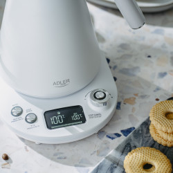 Cana electrica Adler AD 1349W, 1100W, 1 l, 40-100°C, mentinere caldura, Afisaj LED, Alb
