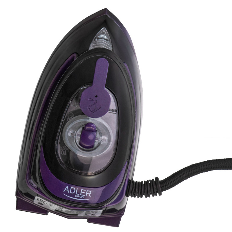 Fier de ca lcat cu abur de calatorie Adler AD 5049, 420 W, 30 ml, Placa ceramica, Abur/uscat, Negru/Violet