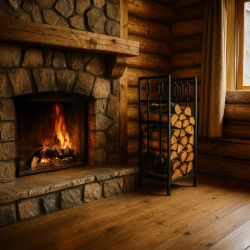 Suport pentru lemne de foc cu unelte Adler AD 6815, Pana la 80 kg, Douа rafturi, Constructie din otel, Negru