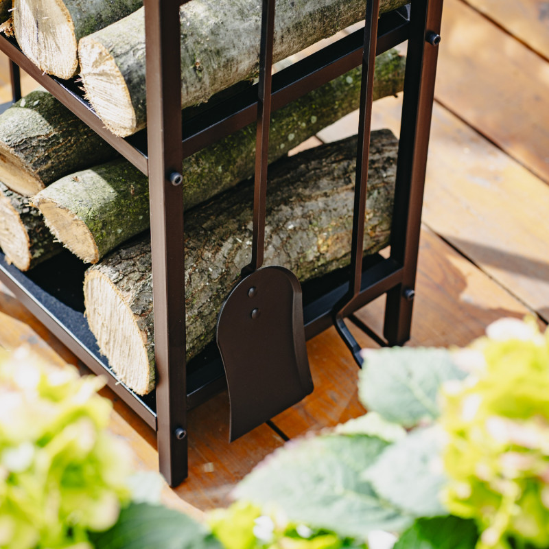 Suport pentru lemne de foc cu unelte Adler AD 6815, Pana la 80 kg, Douа rafturi, Constructie din otel, Negru