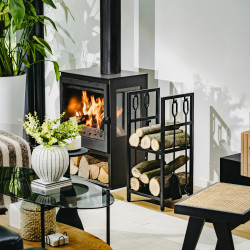 Suport pentru lemne de foc cu unelte Adler AD 6815, Pana la 80 kg, Douа rafturi, Constructie din otel, Negru