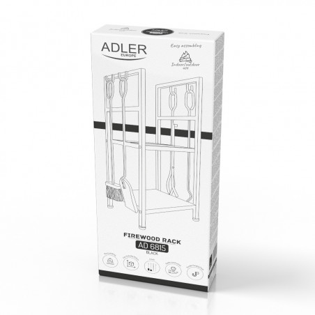 Suport pentru lemne de foc cu unelte Adler AD 6815, Pana la 80 kg, Douа rafturi, Constructie din otel, Negru