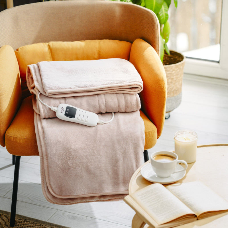 Patura electrica Adler AD 7443, 120W, 160x180 cm, Controler LCD, Protectie la supraincalzire, 7 setari, Timer, Roz