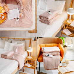 Patura electrica Adler AD 7443, 120W, 160x180 cm, Controler LCD, Protectie la supraincalzire, 7 setari, Timer, Roz