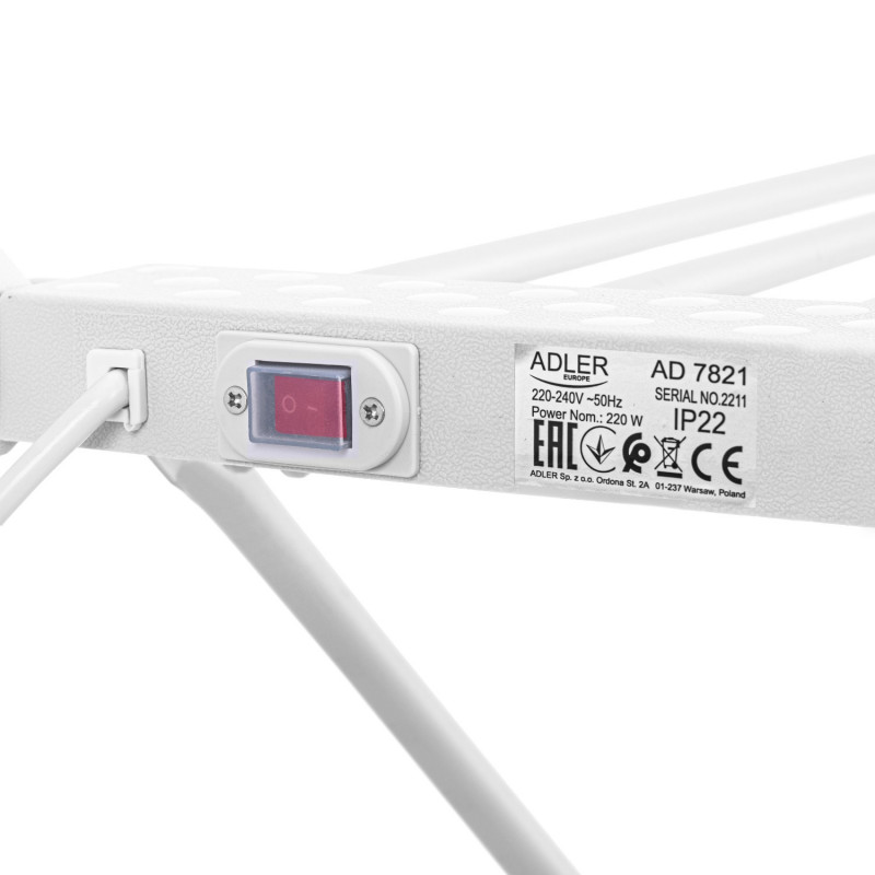 Uscator de rufe electric Adler AD 7821, 220W, 18 elemente, IP22, Alb