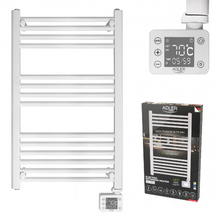 Calorifer pentru baie Adler AD 7824, 600W, 13 elementi, Panou de control LED, IP24, Alb