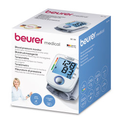 Monitor de tensiune arterială Beurer BC 44, indicator de aritmie și risc, memorie după aplicație, 2 x AAA, 14-19,5 cm, alb