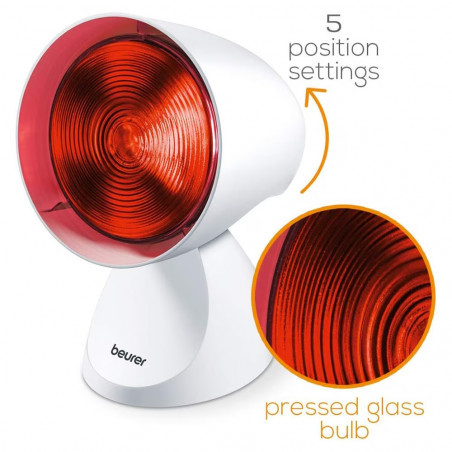Lampă cu infraroșu Beurer IL 21, 150W, 5 setări de înclinare, Funcție continuă, Ochelari de protecție, Alb