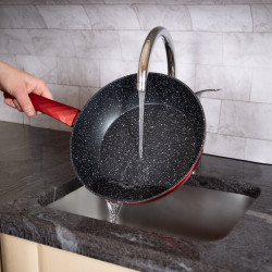 Set de oale si tigai Royalty Line FD10, 10 piese, Aluminiu turnat, Acoperire din marmura Greblon, Inductie, Rosu