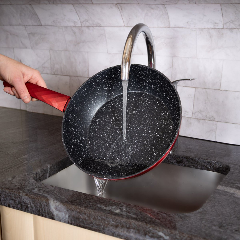 Set de oale si tigai Royalty Line FD10, 10 piese, Aluminiu turnat, Acoperire din marmura Greblon, Inductie, Rosu